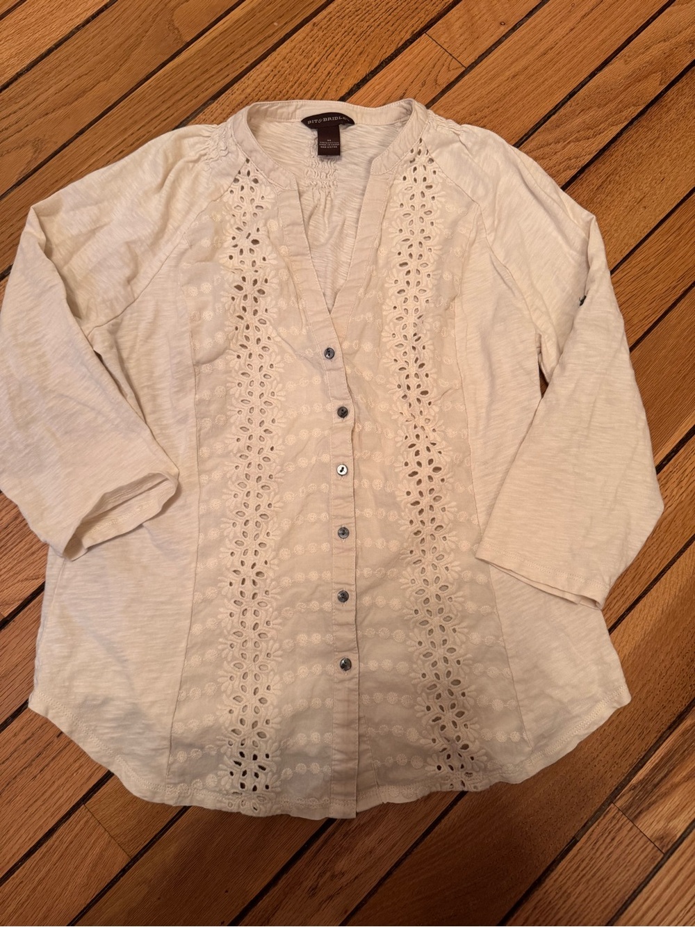 Bit & Bridle Cream Eyelet Button-Front Women's Shirt